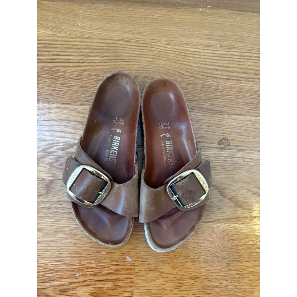 Birkenstock Madrid Big Buckle Cognac Leather Slide Sandals EU 37 US 6 Narrow